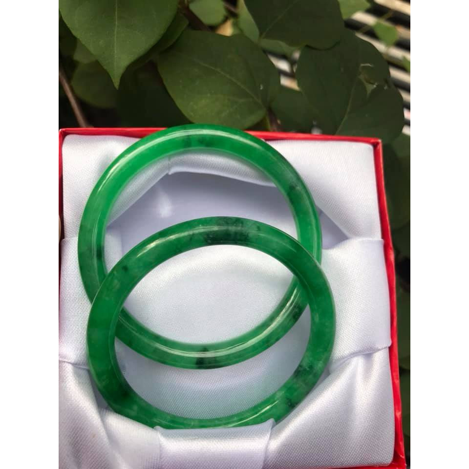 CẶP VÒNG TRÒN NGỌC 48mm x Dầy 6MM MÀU XANH NGỌC ĐẬM VÂN SƠN THUỶ ĐẸP NỮ Mệnh Mộc Hoả Thủy 35kg - 48kg Chất liệu đá cẩm thạch