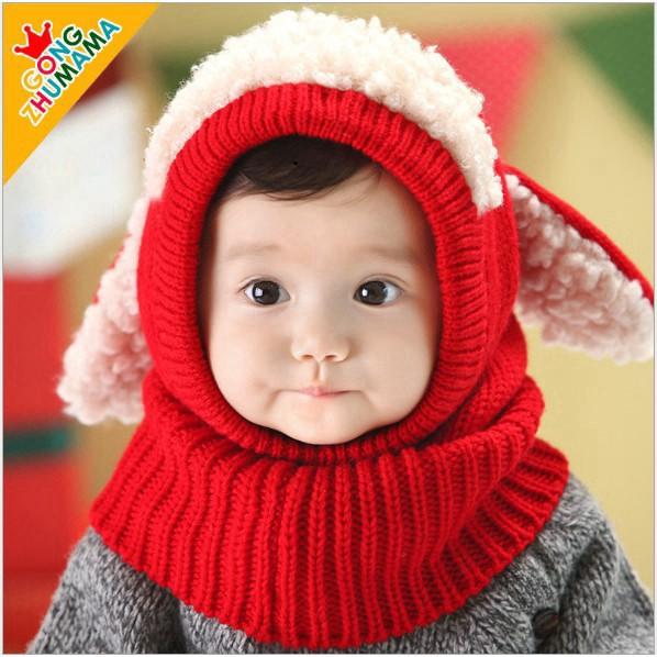 Mũ Len Lông Cừu Liền Khăn Cho Bé Trai Bé Gái