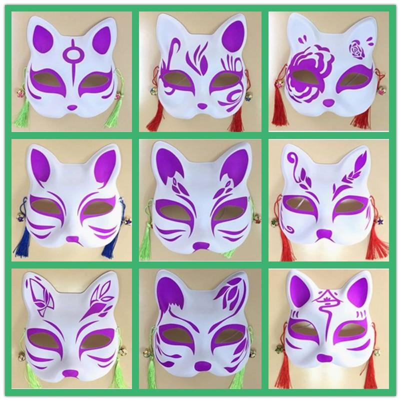 (hàng về) Mặt Nạ Hóa Trang Mèo Vẽ Tay thời trang Nhật Bản Mặt nạ cáo/mèo vẽ sẵn