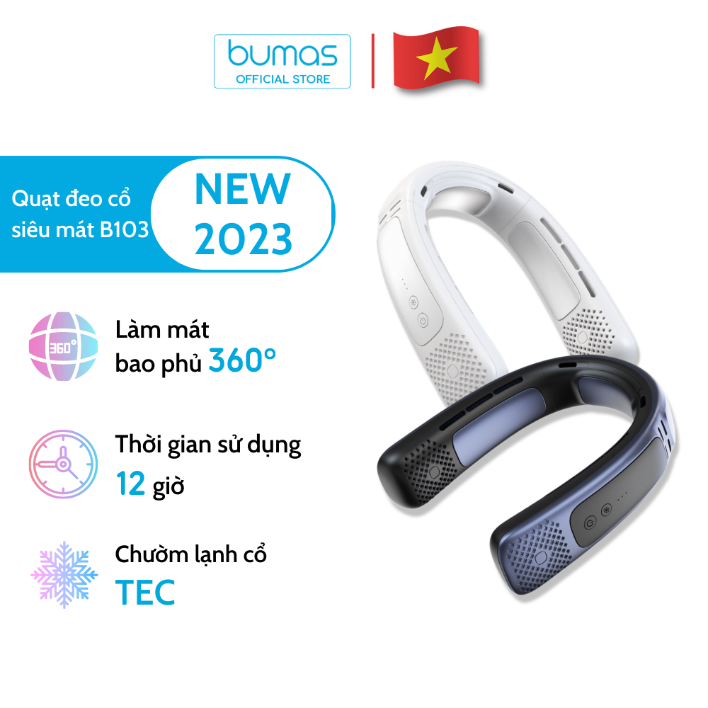 [NEW 2023] Quạt Đeo Cổ Siêu Mát BUMAS B103 - Quạt Gió Bao Phủ 360 Độ - Công Nghệ Chườm Lạnh Mới - Dung Lượng Pin Lớn - Hàng Chính Hãng