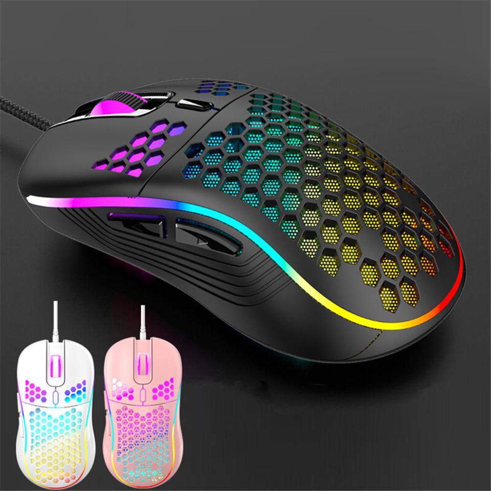 USB Có Dây Nhẹ Chuột Chơi Game RGB Backlit Chuột Với 6 Nút 7200DPI Tổ Ong Vỏ Chuột Cho Máy Tính, Laptop