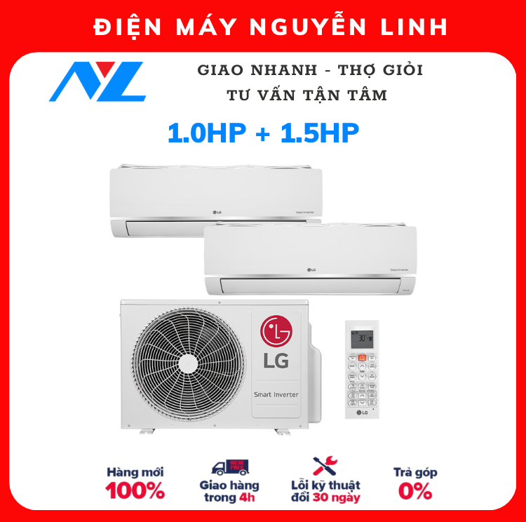 Bộ multi LG 2 dàn lạnh 1 HP AMNQ09GSJB0 và 1.5 HP AMNQ12GSJB0 - Hàng Chính Hãng - Chỉ giao HCM