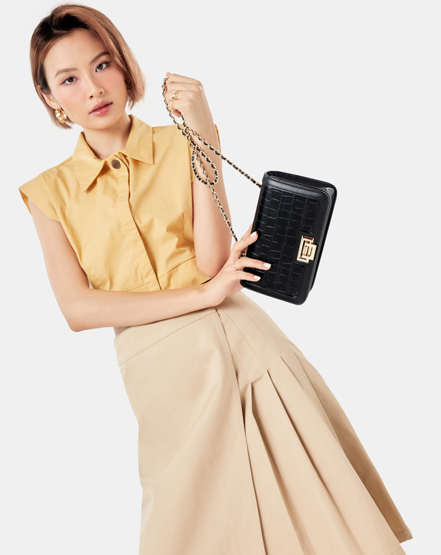 Túi Xách Nhỏ Nữ Thời Trang JUNO Nắp Gập Gắn Khóa Trang Trí TXN660