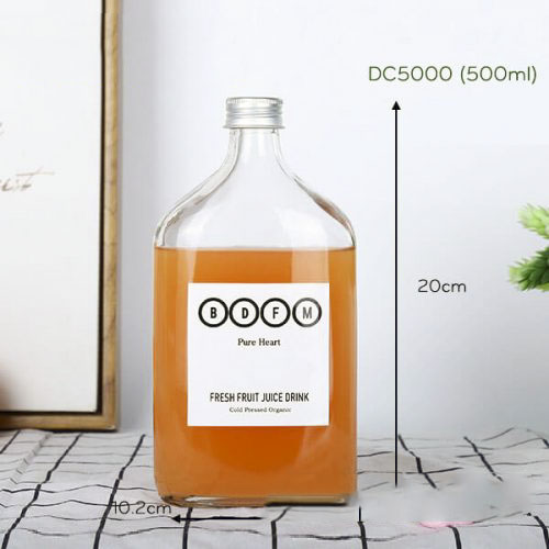 Bộ 6 Chai thủy tinh dẹp nắp nhôm, cổ cao 500ml đựng cà phê