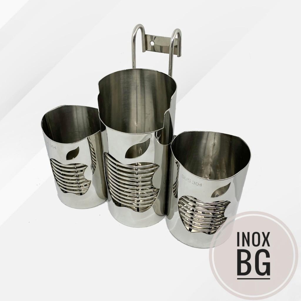 Ống đũa 3 ngăn inox hình táo cao cấp - Ống đựng muỗng đũa tròn 3 ngăn hình táo inox cao cấp 304