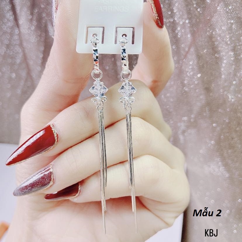 Bông tai nữ bạc Ý tua dài MS115