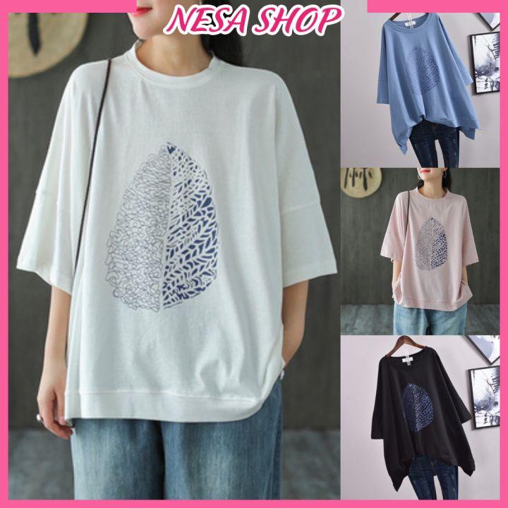 Áo thun nam nữ form rộng, Áo phông tay lỡ, chất liệu thun cotton co giãn, áo unisex in hình Lá NeSa Shop