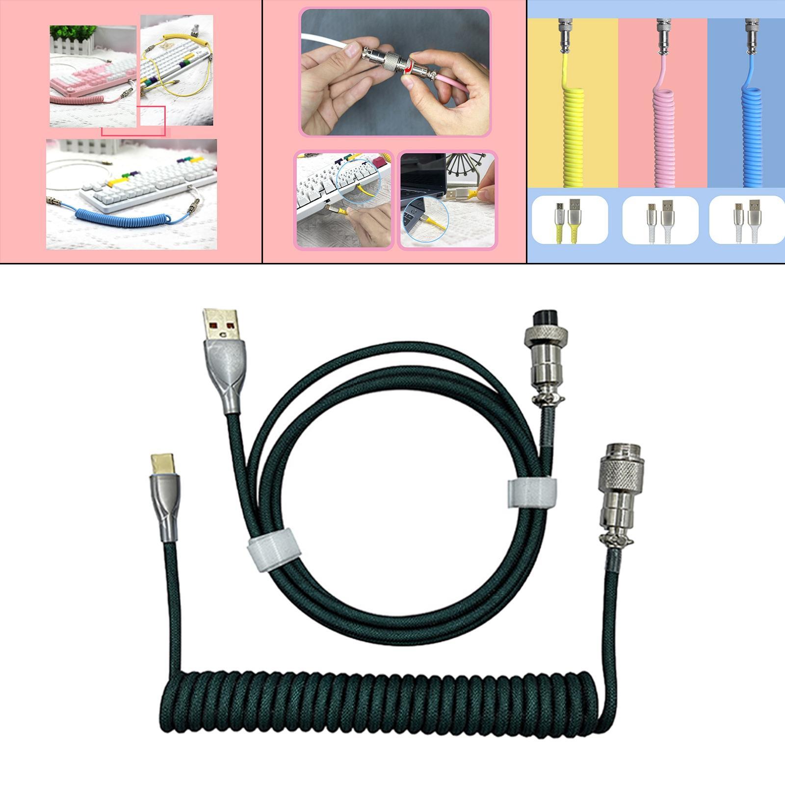 USB to Type C Coiled Cable with Aviation Plug Gaming Extendable for Mechanical Keyboard