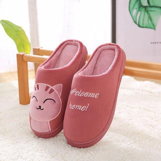 Dép Bông Unisex Hình Mèo, Đế Cao Su Dẻo, Dép Lông Mịn siêu Kute. - Thời Trang PKT