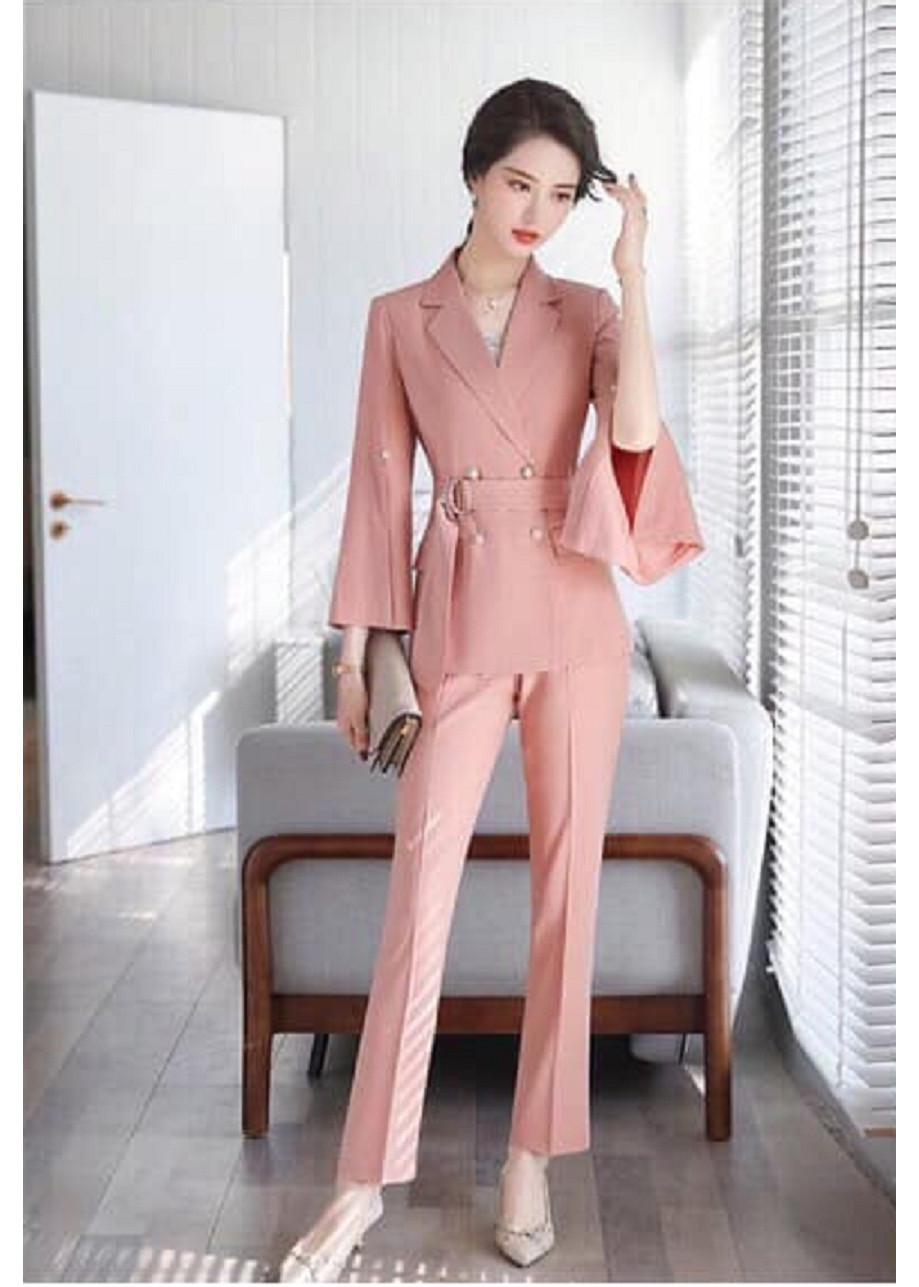 Set bộ vest công sở dáng dài tay xẻ duyên dáng