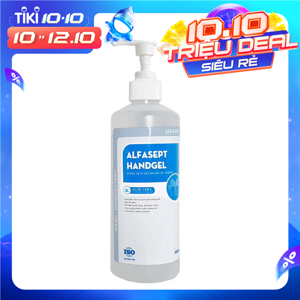 Gel rửa tay khô sát khuẩn Alfasept Handgel - Lô Hội 500ml tăng cường phòng bệnh