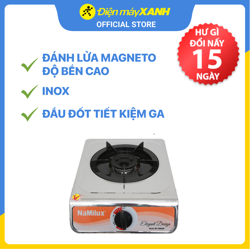 Bếp Gas Đơn NaMilux NH-260ASM - Bạc Inox - Hàng chính hãng