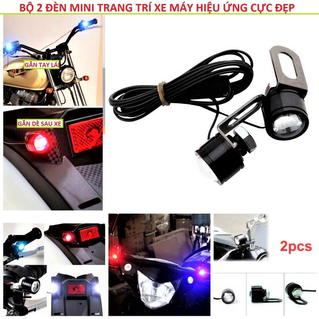 Bộ 2 đèn mini trang trí gắn chân gương kính xe máy chống nước loại đẹp lắp các xe