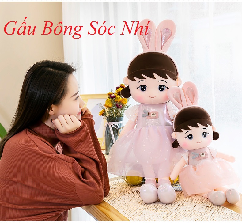 Gấu Bông Búp Bê Tai Thỏ Hàng Cao Cấp Quà Tặng Dễ Thương Cho Bé