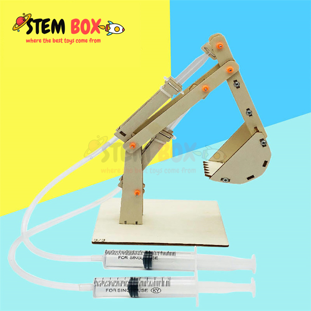 Đồ chơi khoa học bộ lắp ghép máy xúc thủy lực bằng gỗ - Trò chơi DIY STEM BOX