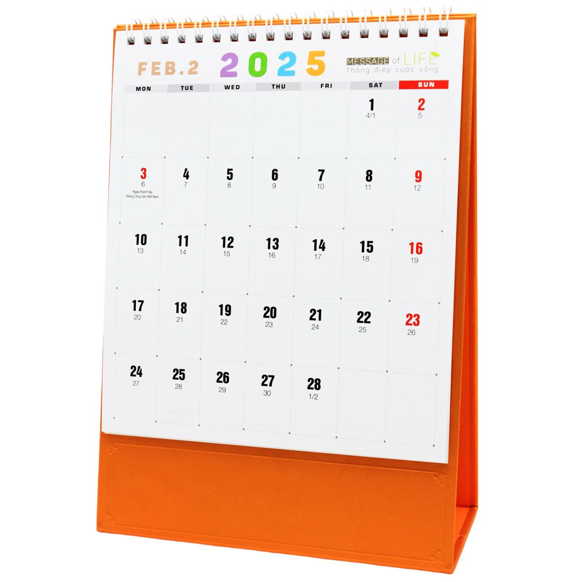 Lịch Bàn Đứng 2025 - Thông Điệp Cuộc Sống - Văn Lang VL-LB04 - Đế Màu Cam