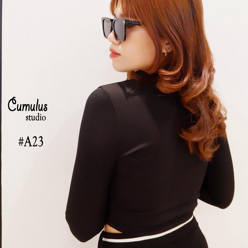 Áo croptop cổ cao tay dài xỏ ngón Cumulus chất thun gân lạnh A23