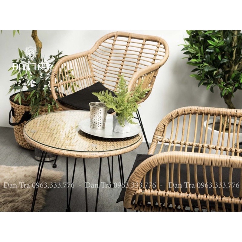 Ghế Mây Bistro Chân Sắt Năng Động -Ghế Mây làm Việc- Ghế Mây Chân Sắt Ngồi Ăn- Ghế Mây Decor quán- Nội Thất Mây Tre Đan