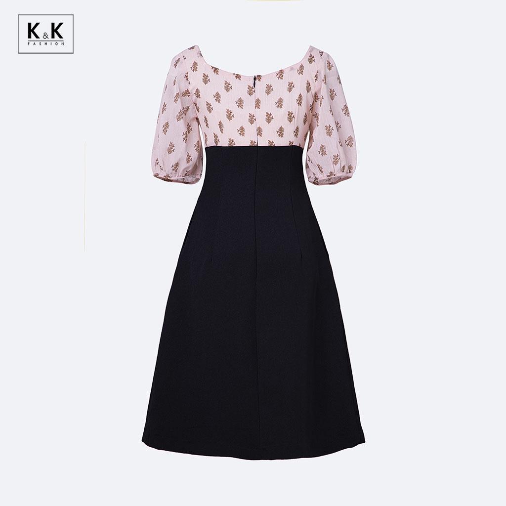 Đầm Chữ A Màu Đen Phối Màu K&K Fashion KK117-14 Chất Liệu Tuyết Mưa Phối Voan Gân