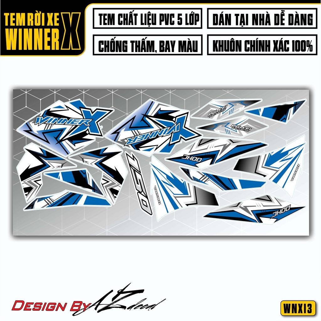 Tem Rời Dán Xe Winner X Chủ Đề DOHC 3D | WNX13 | Decal Chế Xe Máy Chất Liệu PVC Chống Nước, Chống Bay Màu - Xanh Trắng