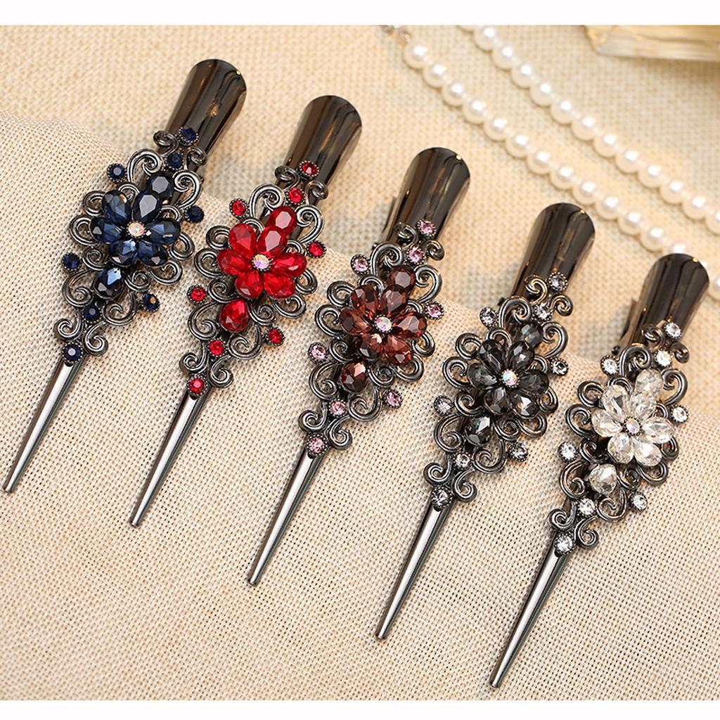 5Pack Fashion Hair Styling Tools Plated Rhinestone Hair Clip Duckbill Clips