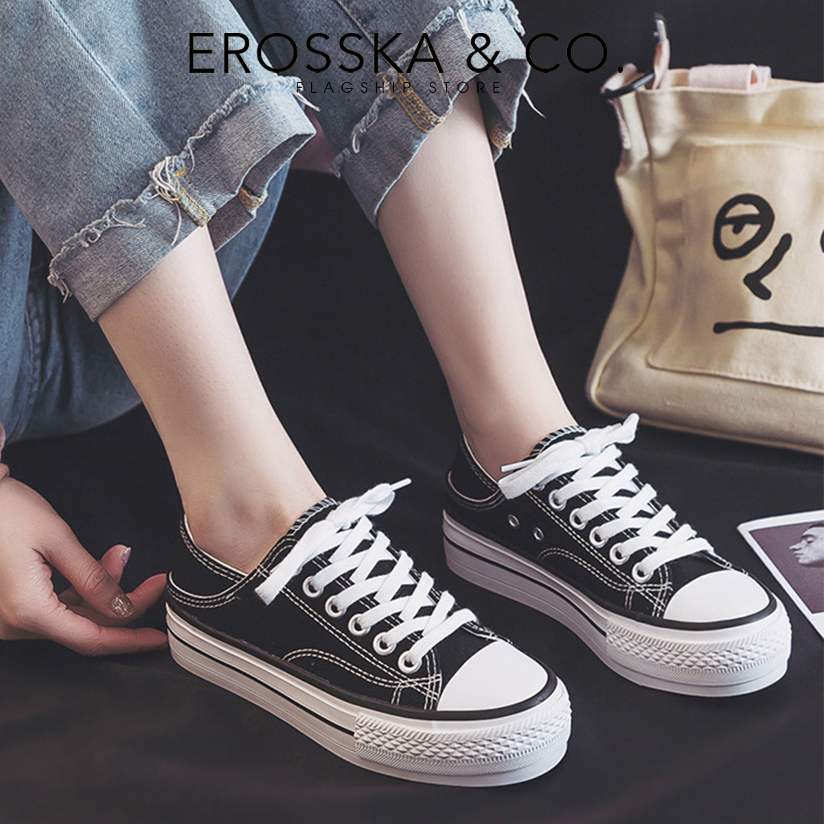 Erosska - Giày sneaker đế dày đi học phong cách basic thoải mái - GS013