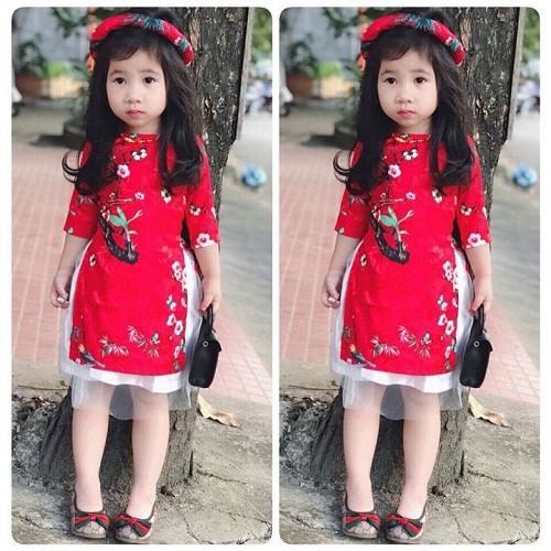 Áo dài Việt Nam Vải Gấm Kèm Chân Váy Voan Và Mấn