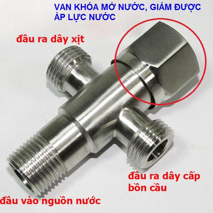 Van vòi Tê giảm áp lực nước xịn 3 ngả inox 304 loại dày có khóa