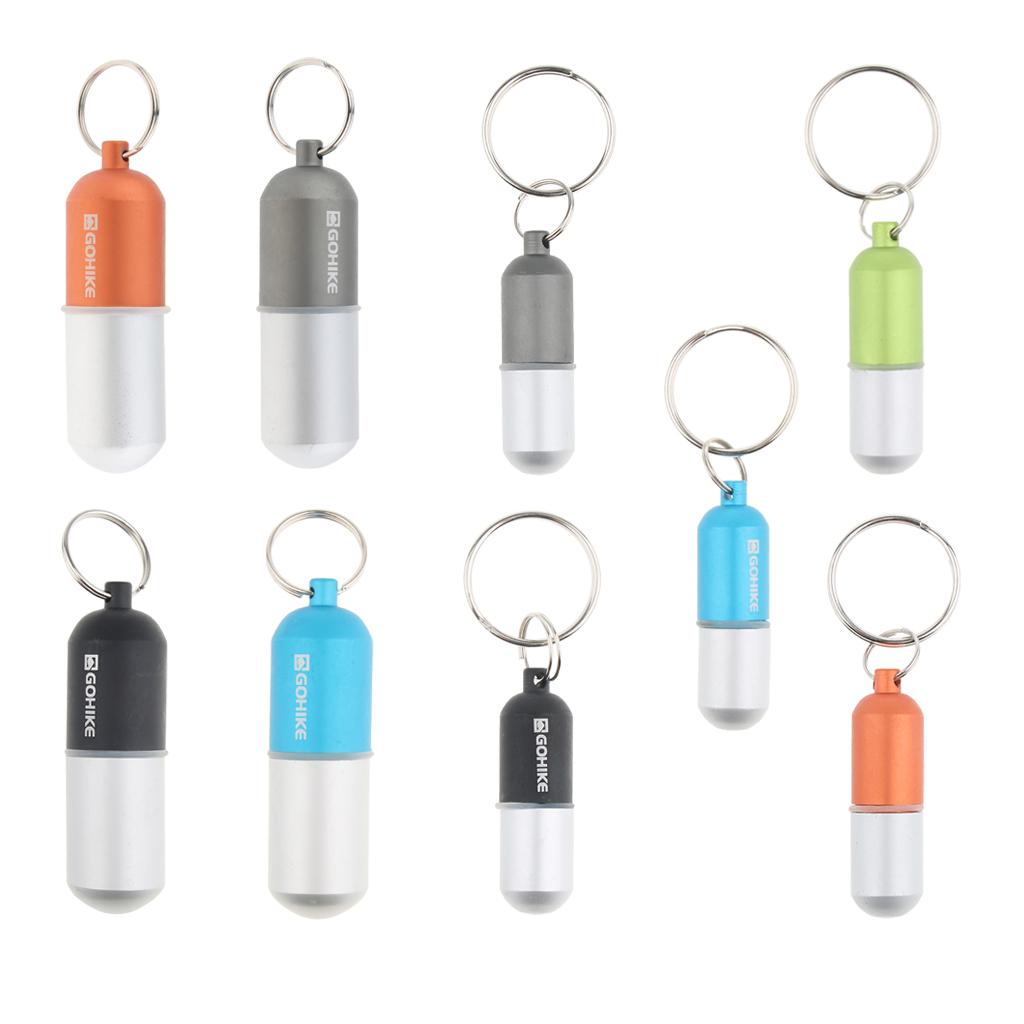 Waterproof Aluminum Pill Storage Box Keychain Capsule Tablet Bottle Black S