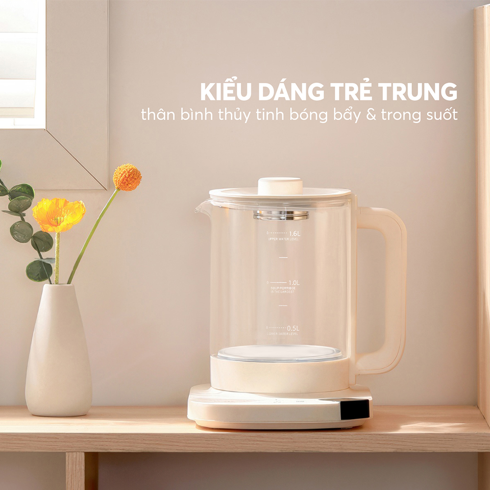 Ấm Pha Trà Đa Năng Elmich KEE9146 1.6L 800W, Hàng Chính Hãng, Điều Khiển Cảm Ứng, Có Hẹn Giờ-JoyMall