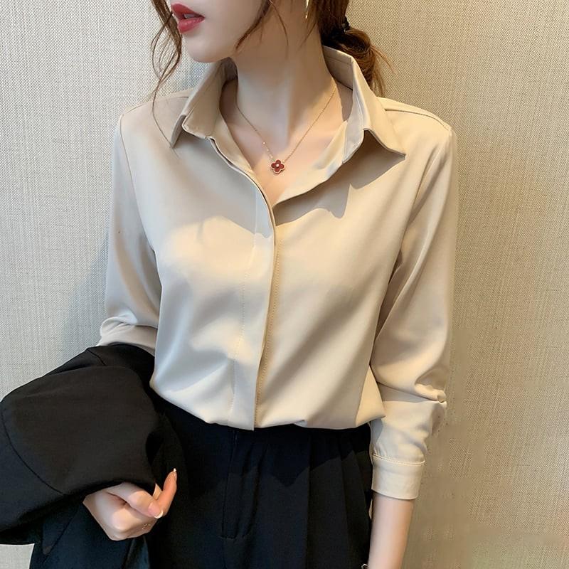 Áo sơmi nữ satin kèm ảnh thật