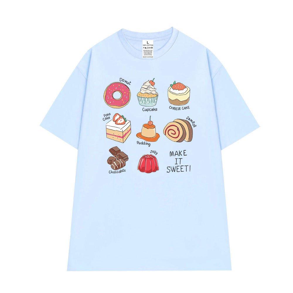 Áo thun tay lỡ unisex phom rộng cao cấp oversize in hình bánh kem vui nhộn