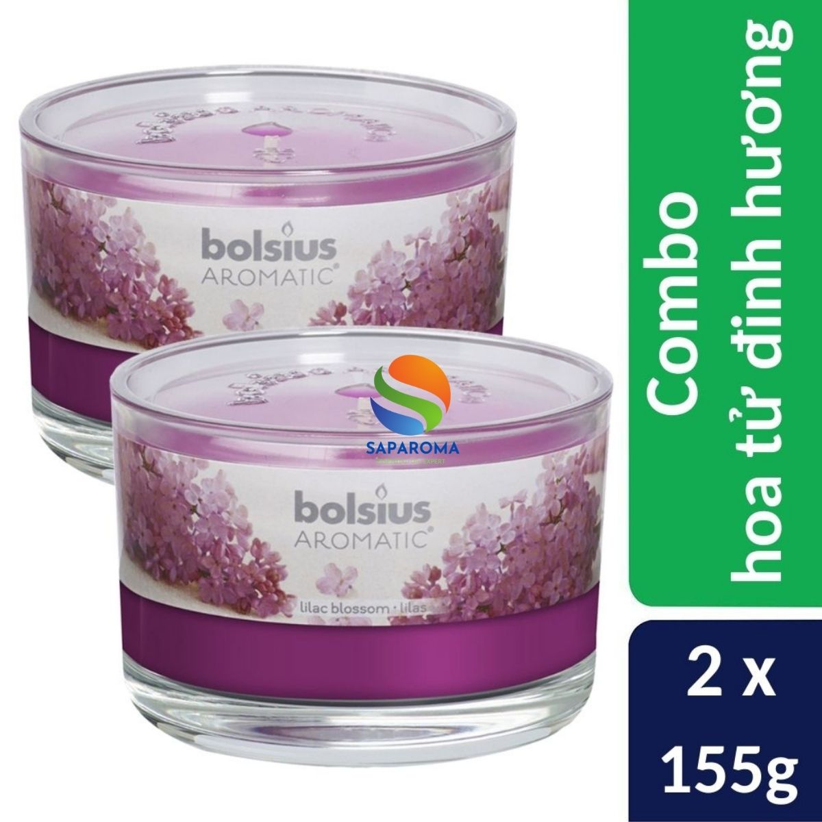 Combo 2 ly nến thơm tinh dầu Bolsius Lilac Blossom 155g - hoa tử đinh hương, nến trang trí, thơm phòng, thư giãn, Hỗ trợ khử mùi