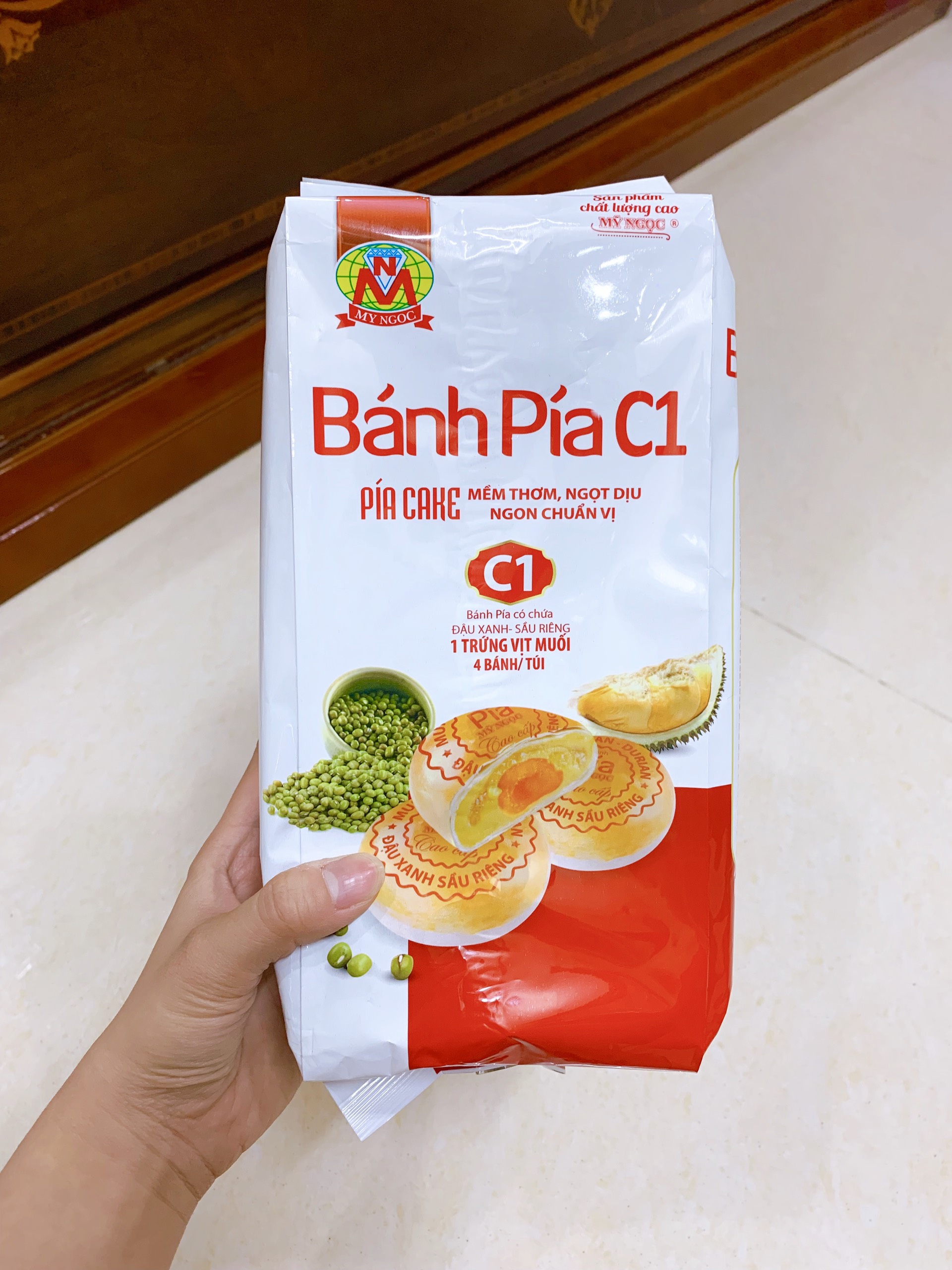 400g Bánh pía C1 đậu xanh SẦU RIÊNG CHÍN cao cấp MỸ NGỌC có 4 TRỨNG MUỐI