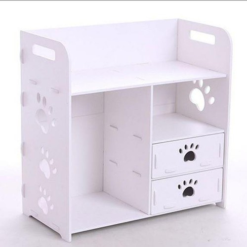 Giá kệ để mỹ phẩm, đồ dùng trang điểm, giá sách để bàn đa năng đặt bàn làm việc, bàn học thiết kế mang tính thẩm mỹ cao, có 2 ngăn kéo nhỏ chứa đồ xinh xinh, màu trắng sang trọng