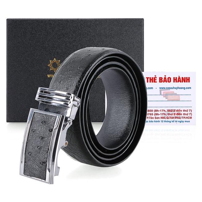 HC4443 - Dây nịt nam da đà điểu Huy Hoàng 3,5P da hột màu đen