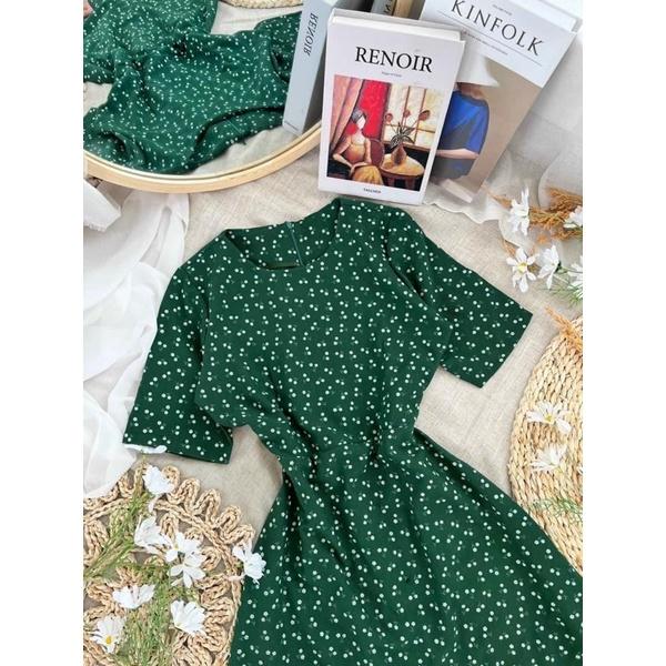 CM - SET ĐẦM XANH HOA NHÍ TAY NGẮN KÈM KHOÁC TRẮNG