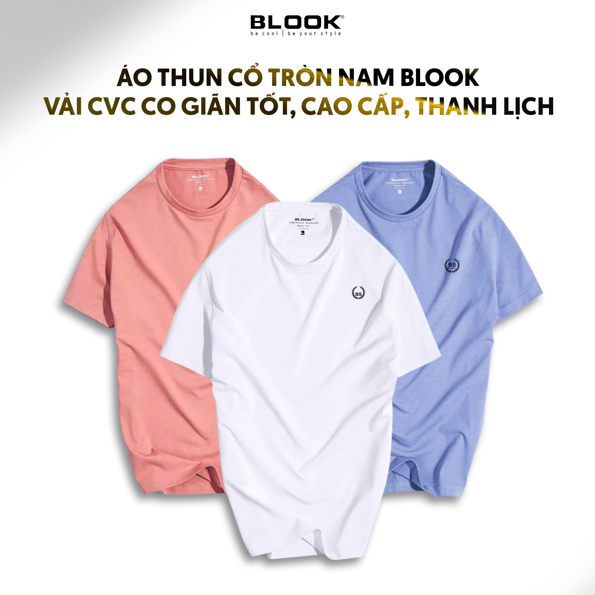 Áo thun cổ tròn nam BLOOK vải CVC co giãn tốt cao cấp, thanh lịch 33384