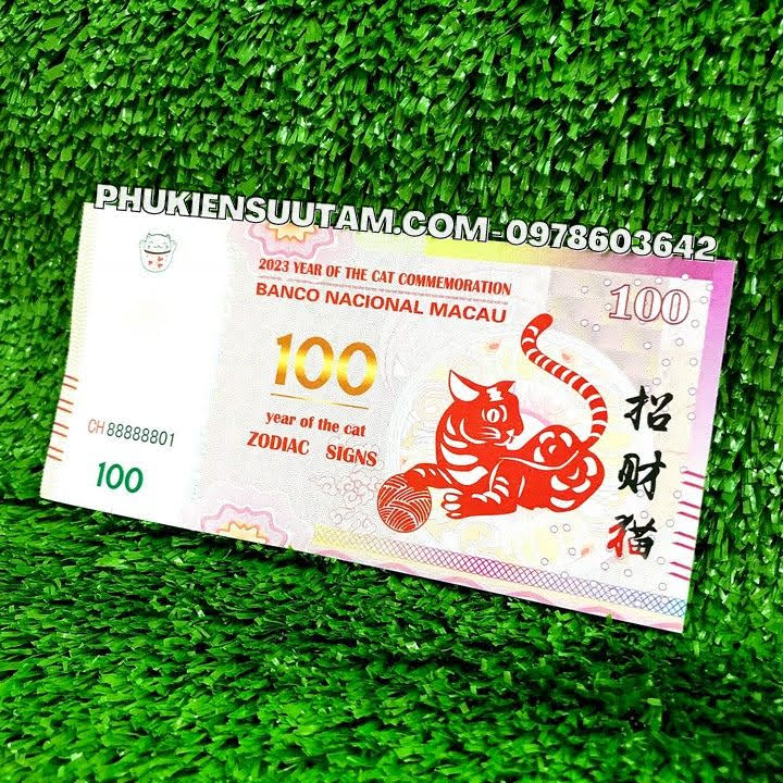 Combo 20 Tờ Lì Xì 100Dollar Macao Hình Con Mèo 2023, kích thước: 15.5cmx7.5cm, màu trắng- SP005438