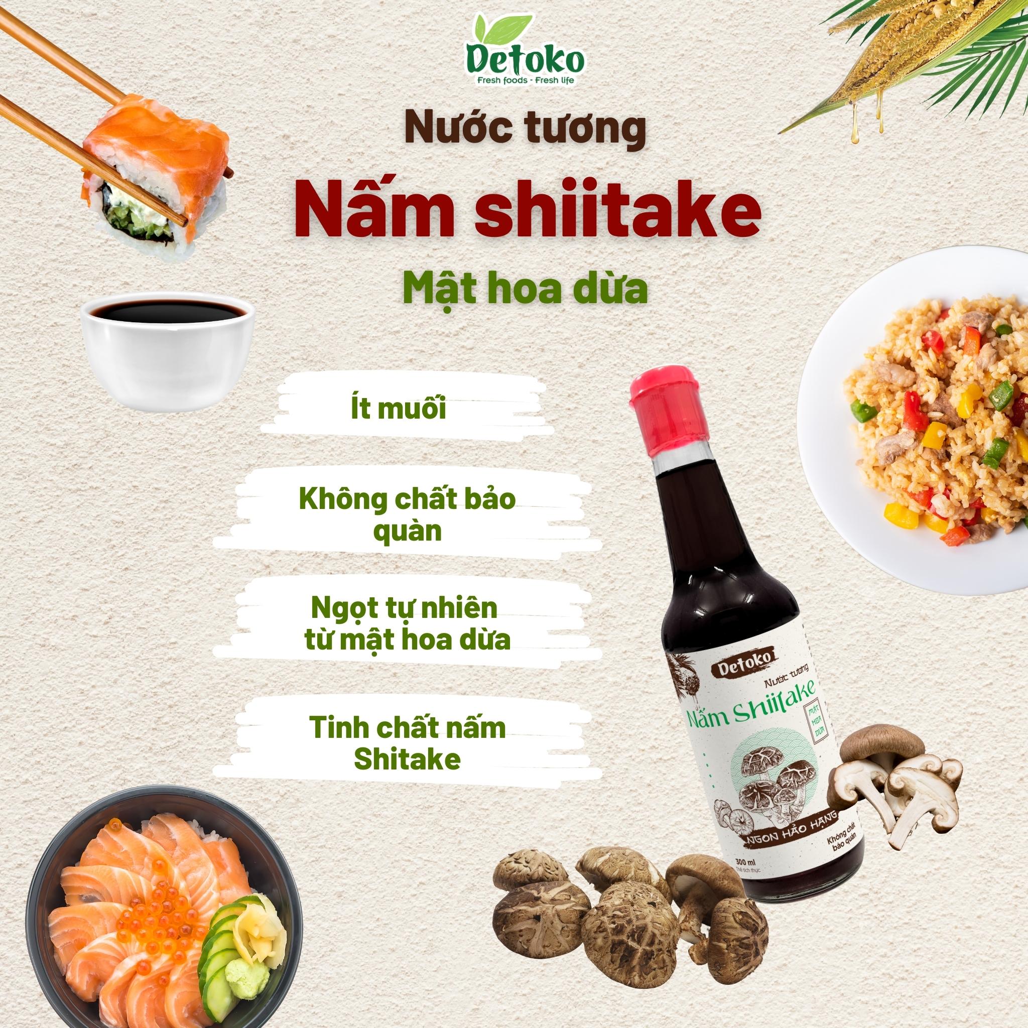 Nước tương nấm Shiitake mật hoa dừa hảo hạn 300ml - Detoko