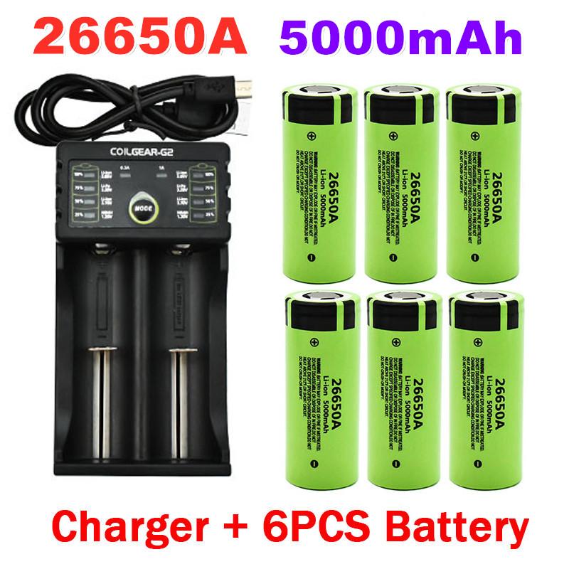 100% Mới Chính Hãng Chất Lượng Cao Pin 26650 5000MAh 3.7V 50A Lithium Ion Có Thể Sạc Lại Cho 26650A Đèn Pin LED + Bộ Sạc Điện Áp Danh Định: 3.7V