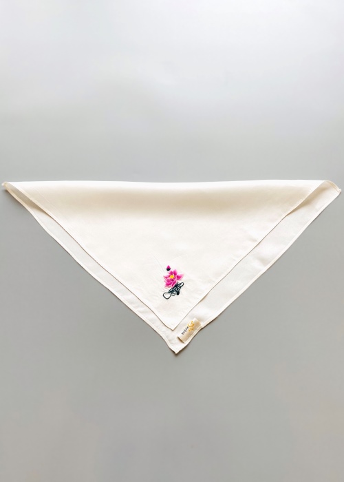 Khăn Tay Lụa Thêu Hoa Sen (Trắng) - SenSilk Lotus Hand-Embroidered Handkerchief
