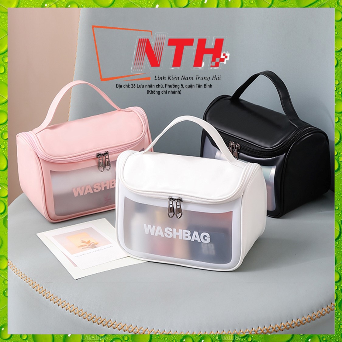 Túi đựng mỹ phẩm WASHBAG phong cách Hàn Quốc dễ thương, xinh xắn, có quai xách cao cấp, màu thời trang