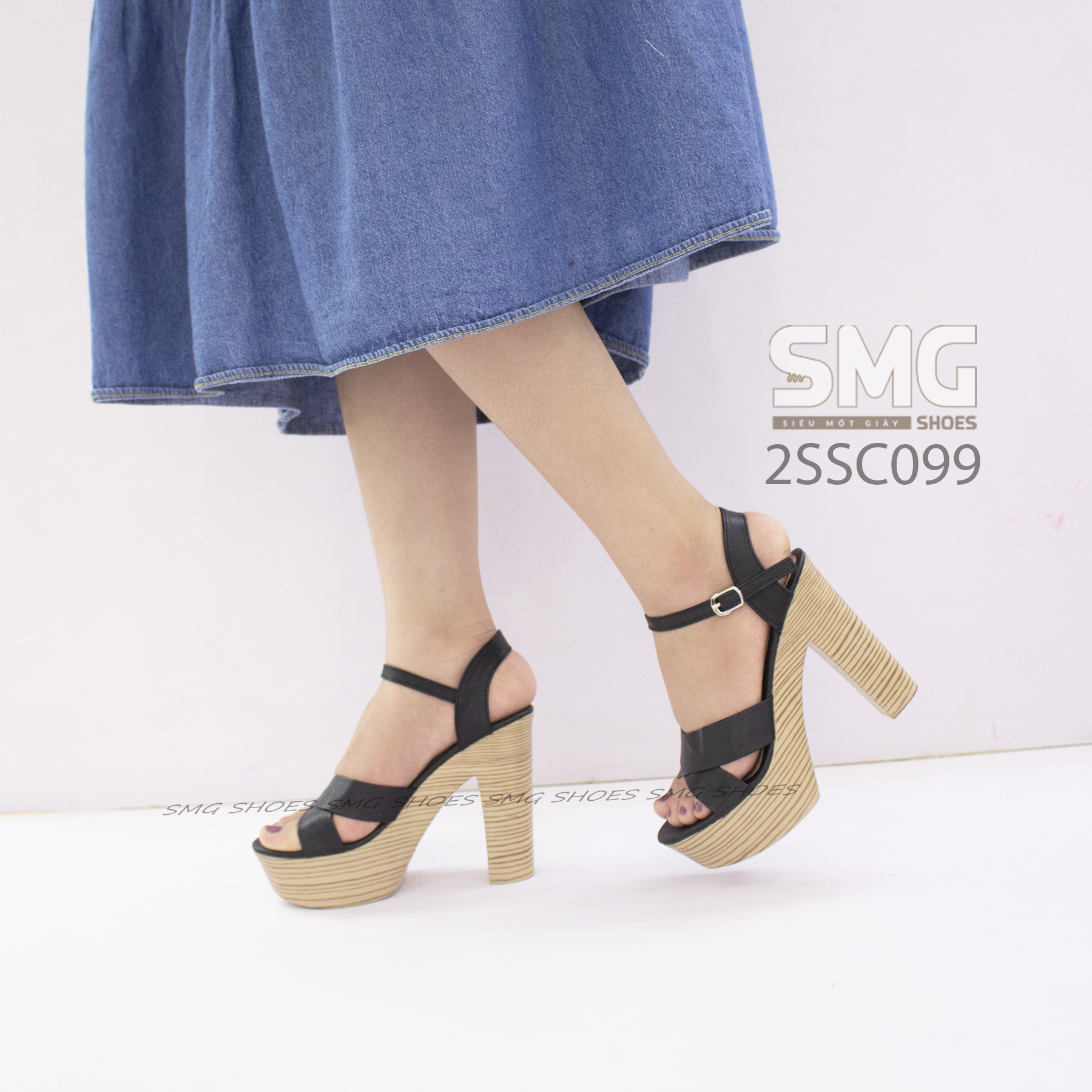  Sandal đế gộc cao 12p form ôm, tôn chân hack dáng