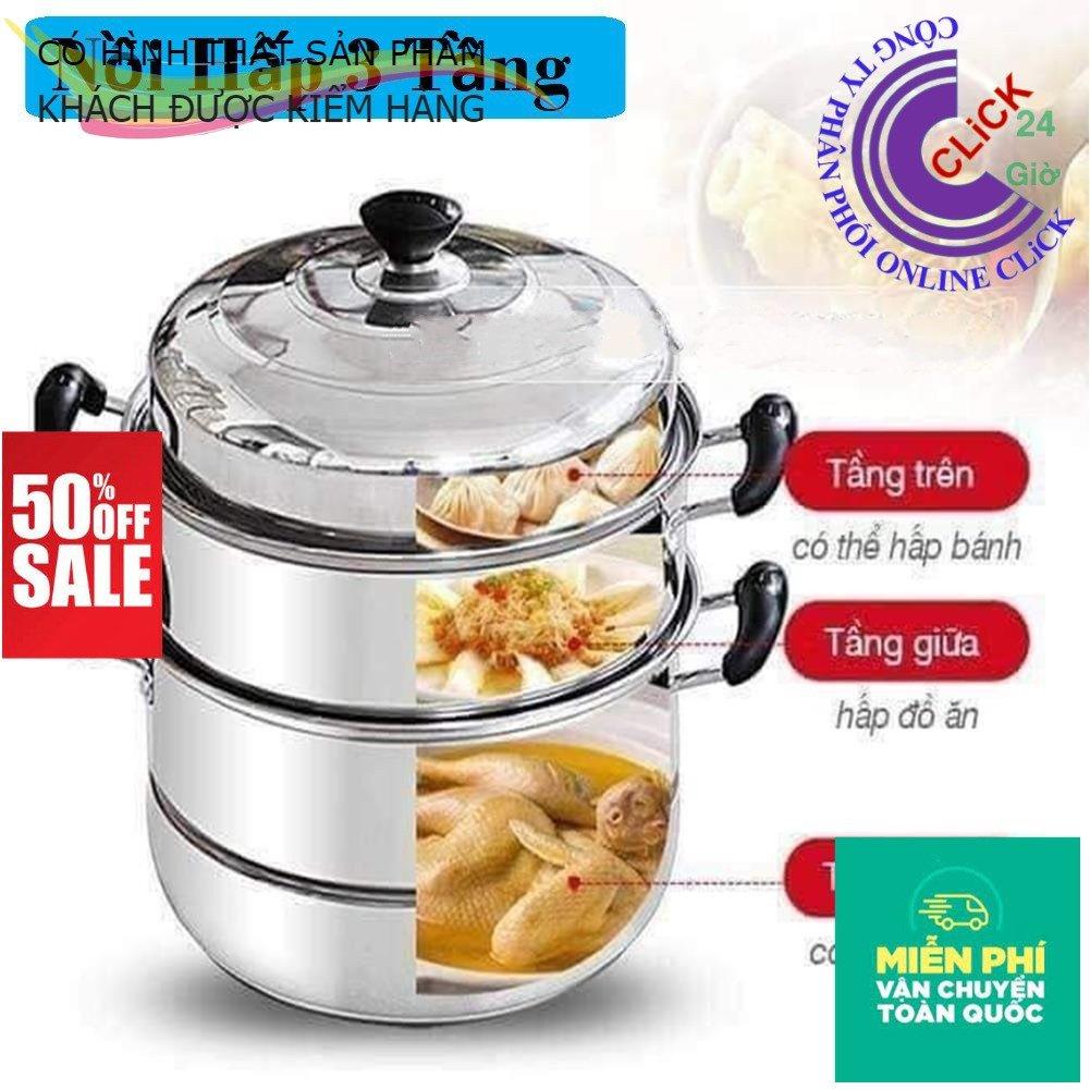 Nồi Hấp Inox 3 Tầng Đa Năng 28cm - Xửng Hấp Nhanh Tiết Kiệm Nhiên Liệu - Hàng Cao Cấp