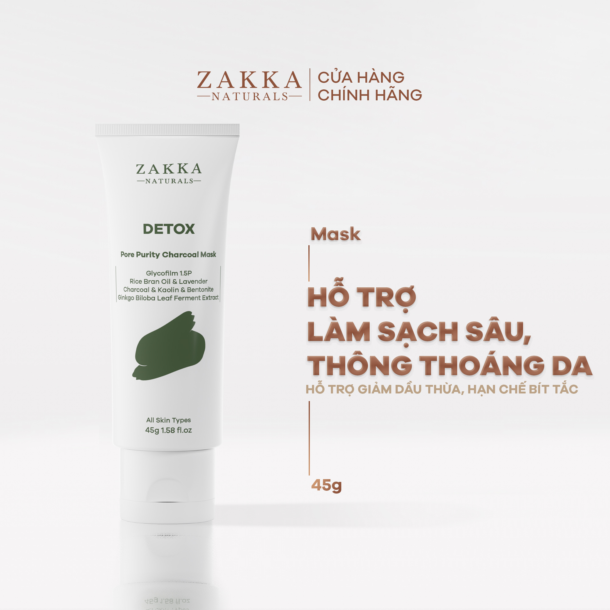 Mặt Nạ Detox Zakka Naturals than hoạt tính làm sạch sâu Detox Pore Purity Charcoal Mask 45g
