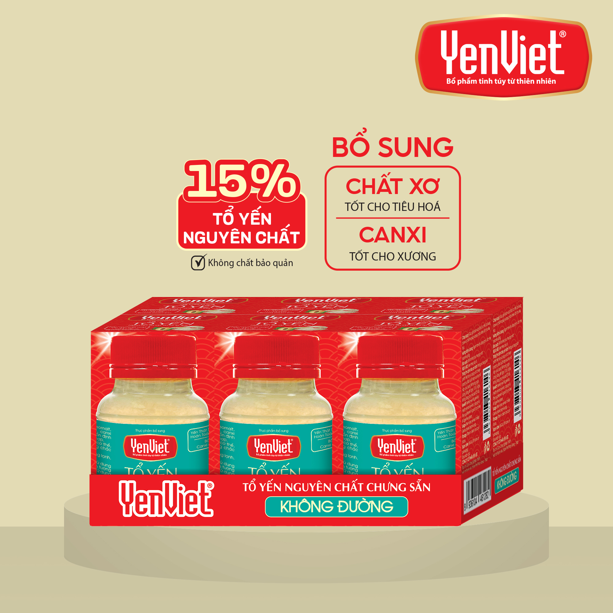 Yến sào Yến Việt nguyên chất chưng sẵn 15%-18% tổ yến, vị ngọt thanh từ cỏ ngọt, phù hợp cho người ăn kiêng, 6 lọx70ml
