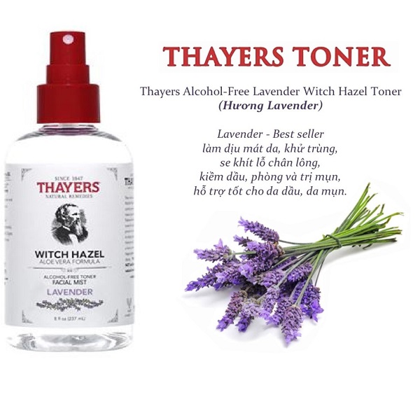 Nước Hoa Hồng Dạng Xịt không cồn Thayers Toner Facial Mist Lavender 237ml + Tặng kèm  bông tẩy trang Ipek 80 miếng