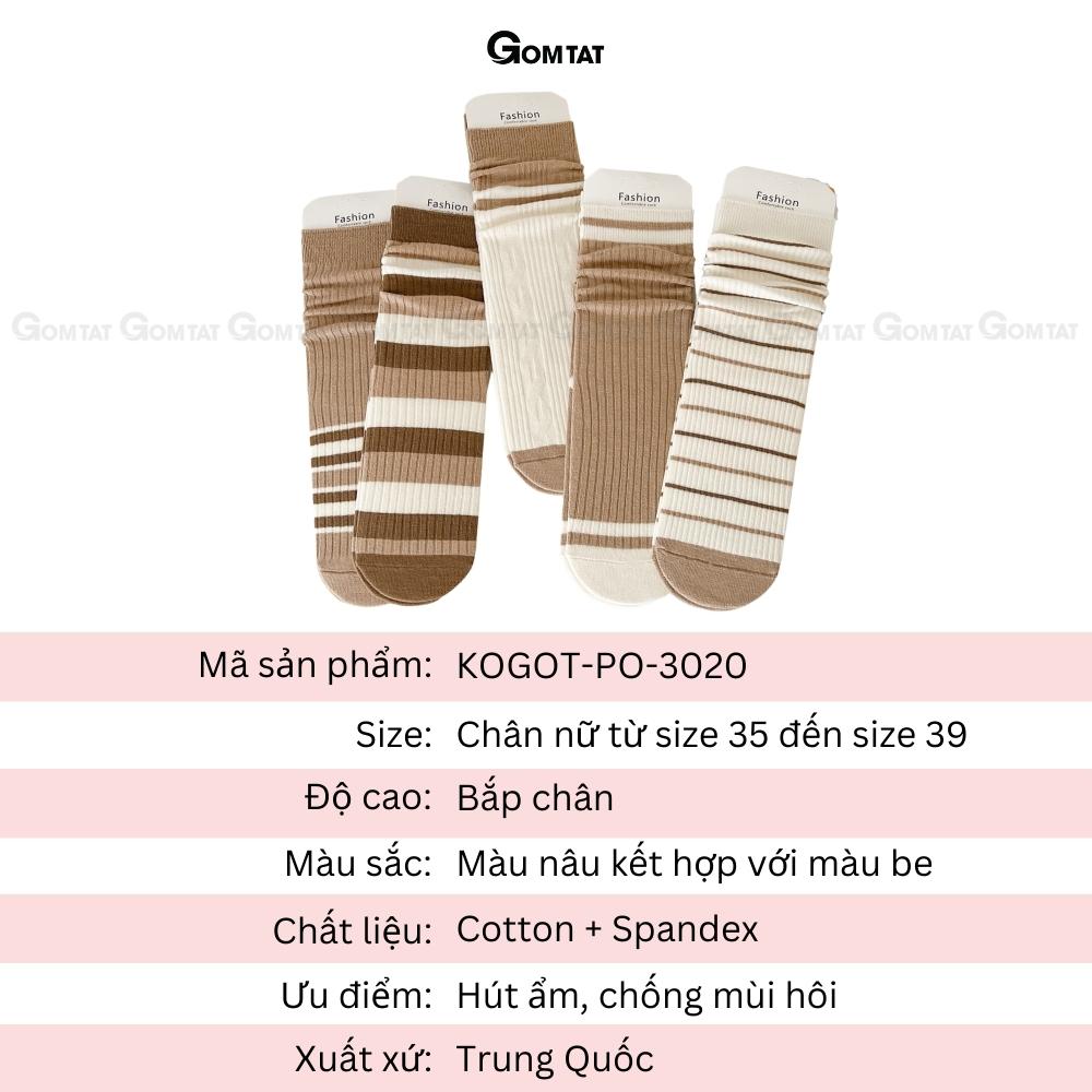 Tất nữ cổ cao GOMTAT phong cách Hàn Quốc phối màu kem và nâu, chất liệu cotton nhẹ mềm mại thấm hút thoáng khí - KOGOT-PO-3020-1DOI