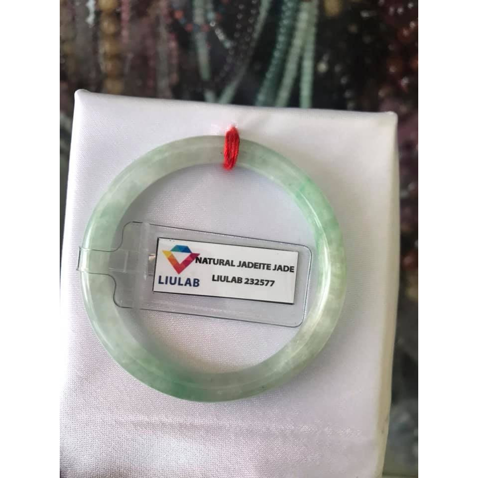 Vòng A SỊN 46mm Kèm Giấy Kiểm định LIULAB 232577 Chất liệu đá cẩm thạch tự nhiên màu Xanh Lý Vân Trắng Nhẹ Nữ tay nhỏ 30kg - 45kg đeo đẹp ạ